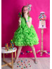 Green Organza Knee Length Flower Girl Dress